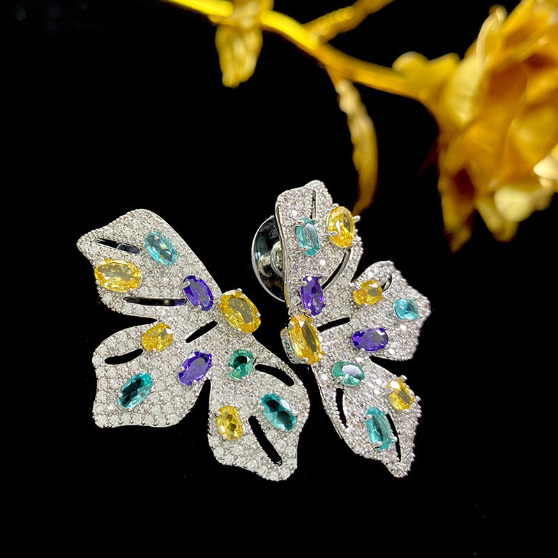 1 Par Exagerado Mariposa Embutido Cobre Circón Aretes display picture 4