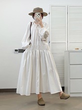 韩版法式设计感小清新连衣裙女秋季新款宽松气质纯棉过膝长裙子