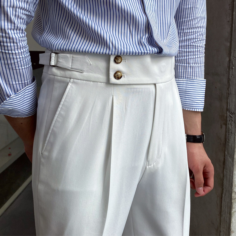 2024 New Homemade Men's Naples British Style High Waist Straight Pants Autumn Casual Trendy Trousers