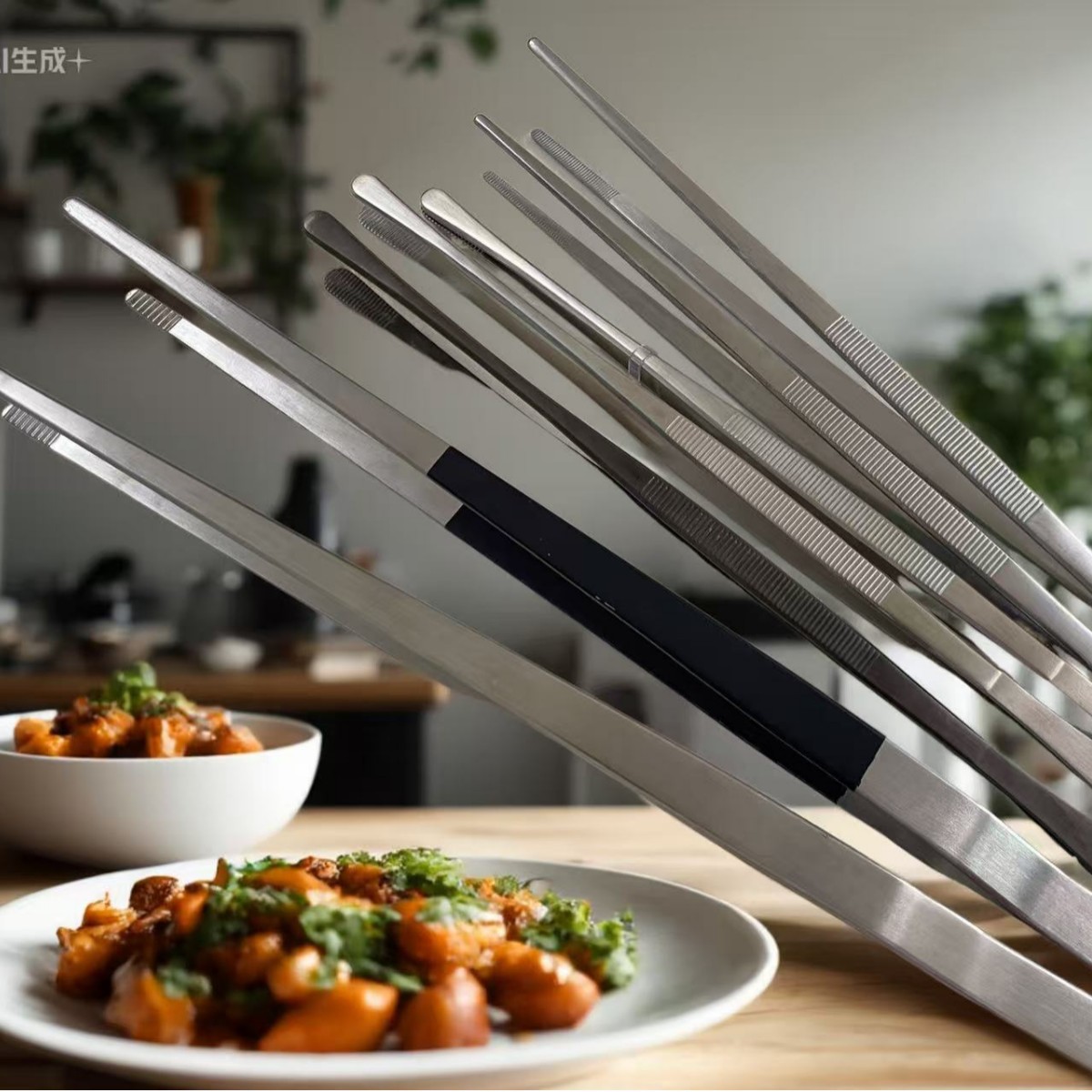 不锈钢韩式烧烤夹日式BBQ烤肉镊子12英寸料理食物夹长夹子直销