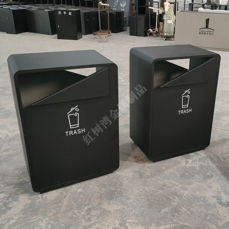 户外公园景区方形创意三角形投口喷塑烤漆不锈钢垃圾桶果皮箱单筒