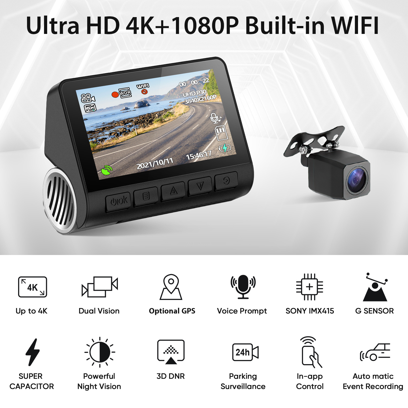 V55 Dashcam 4K Dachcam Wifi Mobile Phone Interconnection Cross-Border High-Definition Dashcam