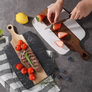 Marble Stitching Acacia Chopping Board Cutting Board Handle Durable Light Luxury Steak Western Food Fruit Chopping Board Cheese Cutting Board