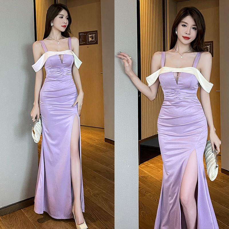 Strappy Evening Dress for Women, Suitable for Nightclub Hostesses, Birthday Parties, and Work Events; a Pure and Luxurious Long Dress with a Light Luxury Style