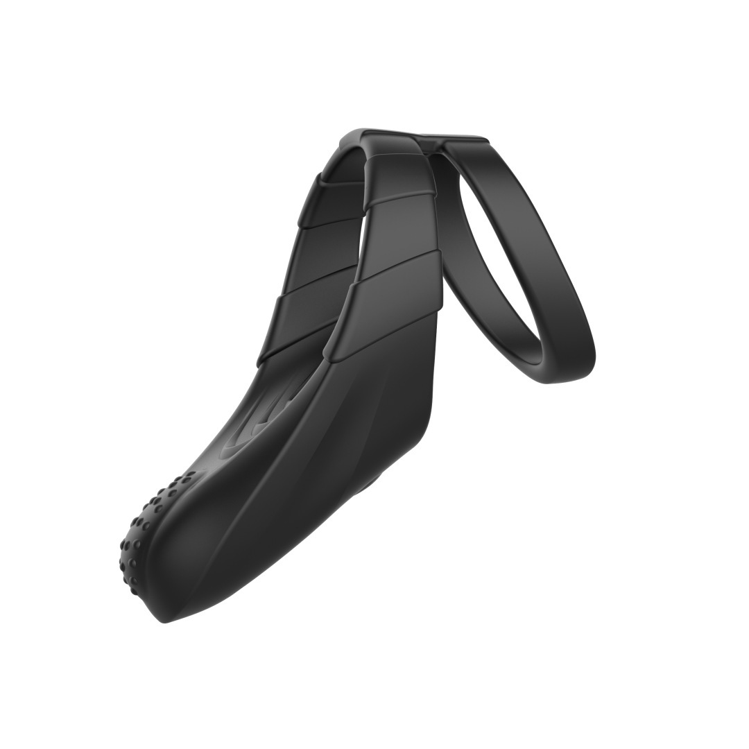 Black Feather Vibrating Dual Cock Ring, Multi-Frequency Electric Sensitivity Training Ring — detail image 12
