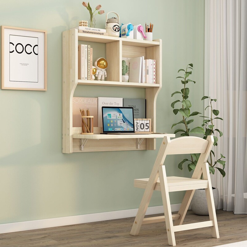 Solid wood wall-mounted desk, wall-mounted study desk, small apartment storage desk, wall-mounted study table, folding desk, computer desk Solid wood wall-mounted desk, wall-mounted study desk, small apartment storage desk, wall-mounted study table, folding desk, computer desk