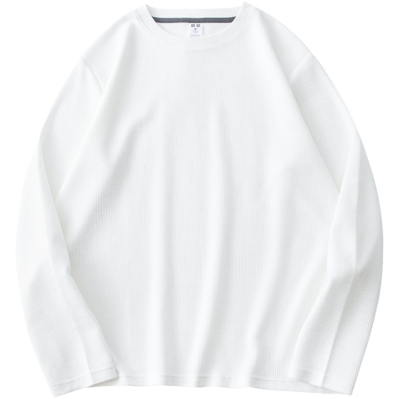 Waffle Camiseta de manga larga de los hombres de estilo americano suelta camiseta superior otoño juventud color sólido japonés camisa de fondo