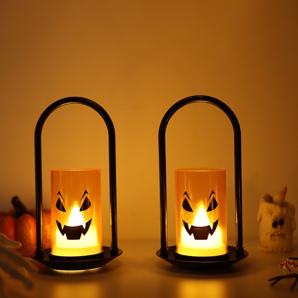 Luz de vela de Halloween transfronteriza, expresión de calabaza, luz de noche, accesorios de decoración de escritorio, luz de aceite pequeña, luz de noche