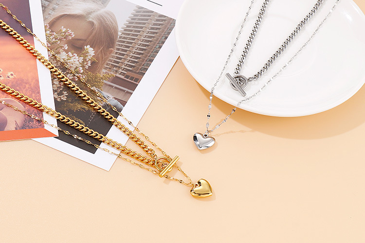 304 Stainless Steel Chain Material PVD Coated 18K Gold Plated Heart Titanium Steel Fashion Waterproof Non Tarnish Necklace