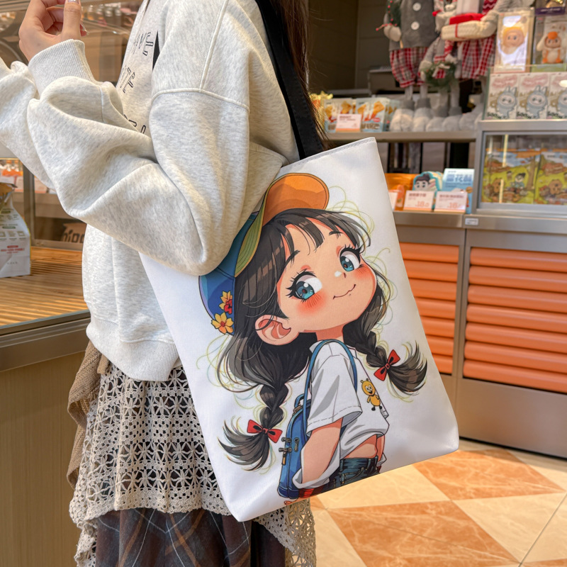 出门必备单肩包大容量帆布包卡通简约休闲大号外贸女包休闲包时尚