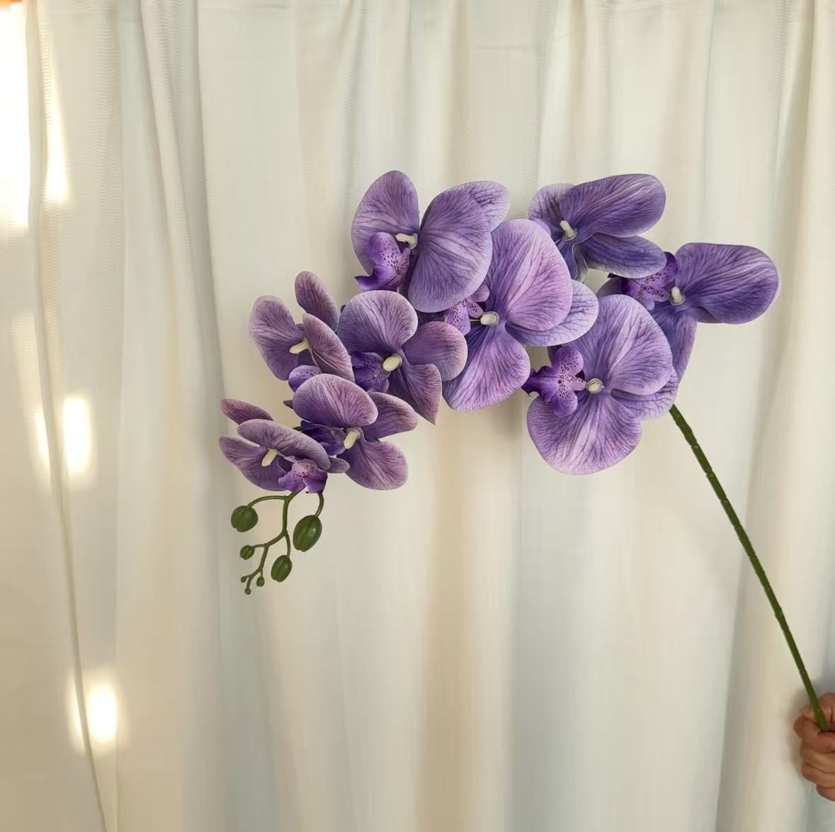 9-cabeza película Phalaenopsis flor artificial salón comedor Mesa alta rama piso decoración flor falsa Boda boda arreglo de flores