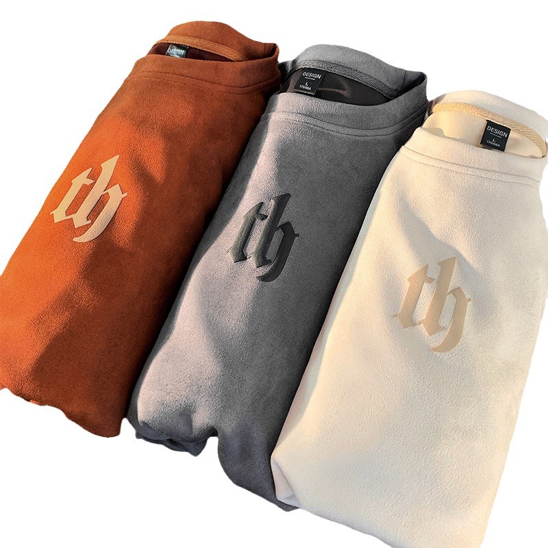 NASA Suede pesado suéter de los hombres primavera y otoño marca moda Americana Loose Top cuello redondo retro base manga larga