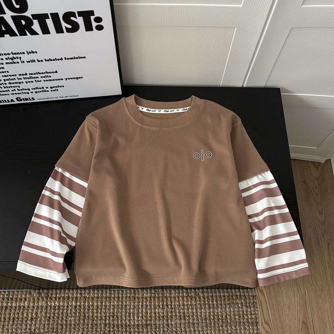 Camiseta de manga larga para niños, dos piezas de camisa de algodón, delgada primavera y otoño, ropa de moda para niños y niñas, versión coreana