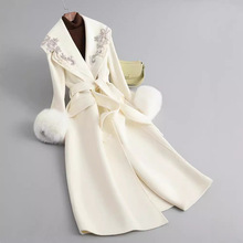 高级感双面羊绒大衣女狐狸毛重工水钻羊毛呢皮草外套中长款女