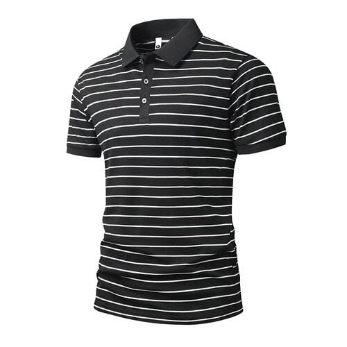 Summer Striped Short-Sleeve Polo Shirt for Men - Trendy Brand, Plus Size Business Casual Basic Style, Button-Down Collar T-Shirt Top