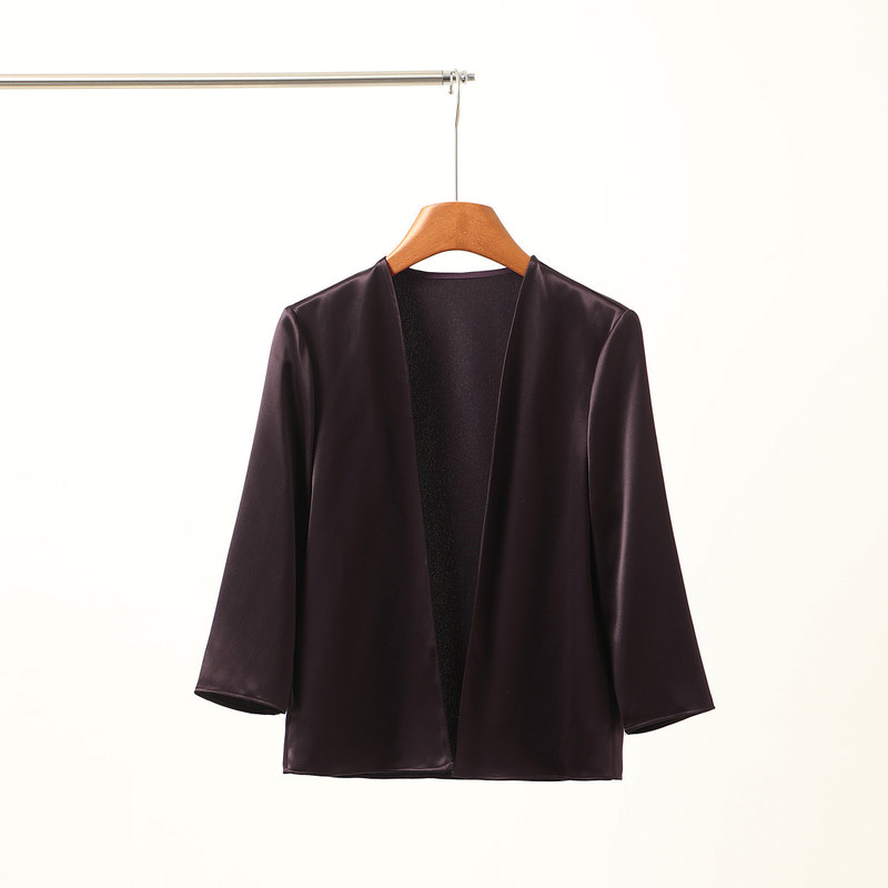 Pure Acetate Satin Three-Quarter Sleeve Jacket for Women, Summer Thin Style, Drapey Cardigan, Elegant Casual Blazer Top Pure Acetate Satin Three-Quarter Sleeve Jacket for Women, Summer Thin Style, Drapey Cardigan, Elegant Casual Blazer Top