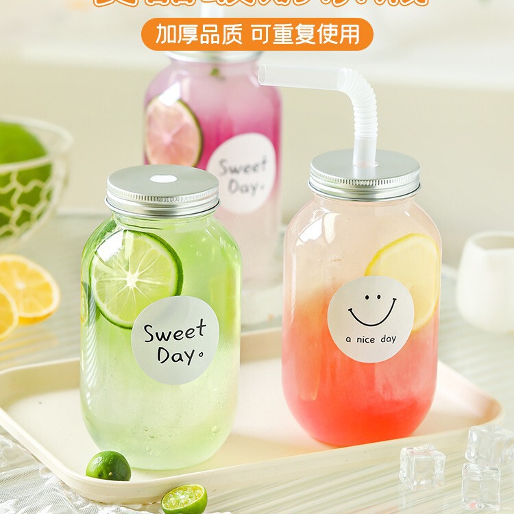 Free Shipping Milk Tea Cup Disposable Beverage Cup with Lid Poplar Nectar Bottle Fruit Tea Lemon Tea Packaging Commercial