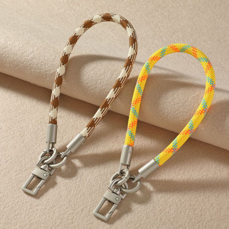 Polyester Nylon Paracord Phone Lanyard with Pearl Metal Buckle Versatile Durable Short Wrist Phone Strap Accessory