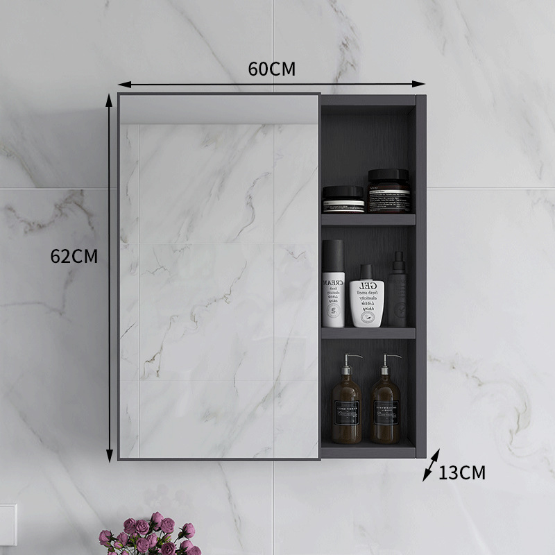 Armario de espejo de baño de lujo ligero simple con estante de almacenamiento espejo de baño caja de espejo de baño almacenamiento montado en la pared de fibra de carbono