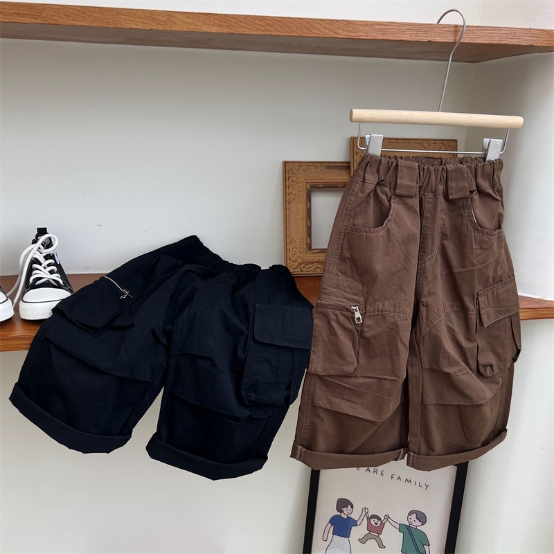 2024 Podzimní dětské americké ležérní vícekapsové pracovní oblečení pro chlapce a dívky Volné vyprané rovné trubkové dlouhé kalhoty_voghion.com