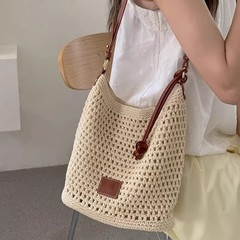 夏中空織バッグ 2025 新しい怠惰なスタイルリラックスショルダーバッグ休暇旅行トートバッグビーチバッグ