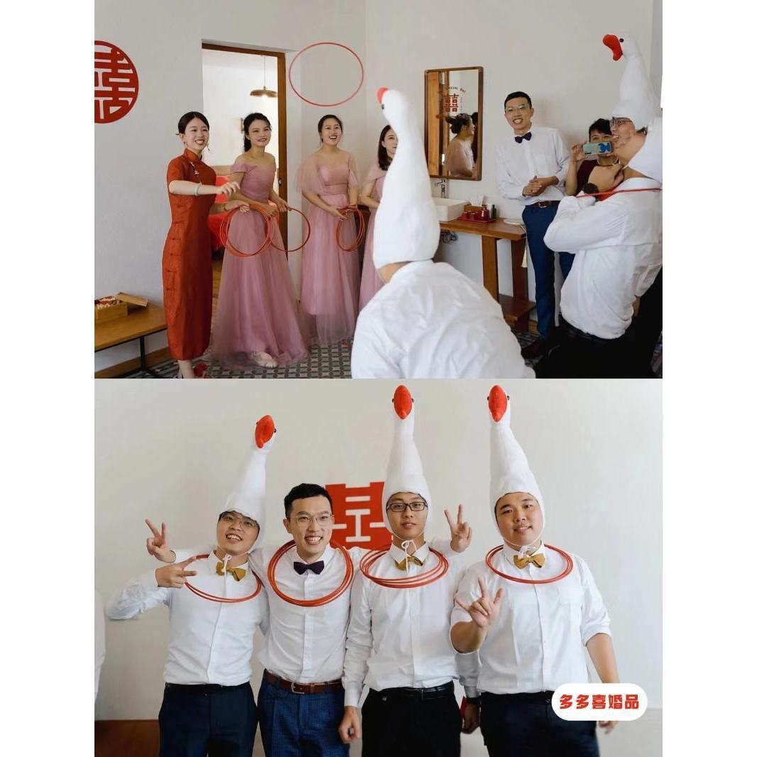Wedding Game Prop Set with Goose Head Ring Toss, Internet Celebrity Silly and Funny Hat, Big White Goose and Duck Head Suit, Creative Design