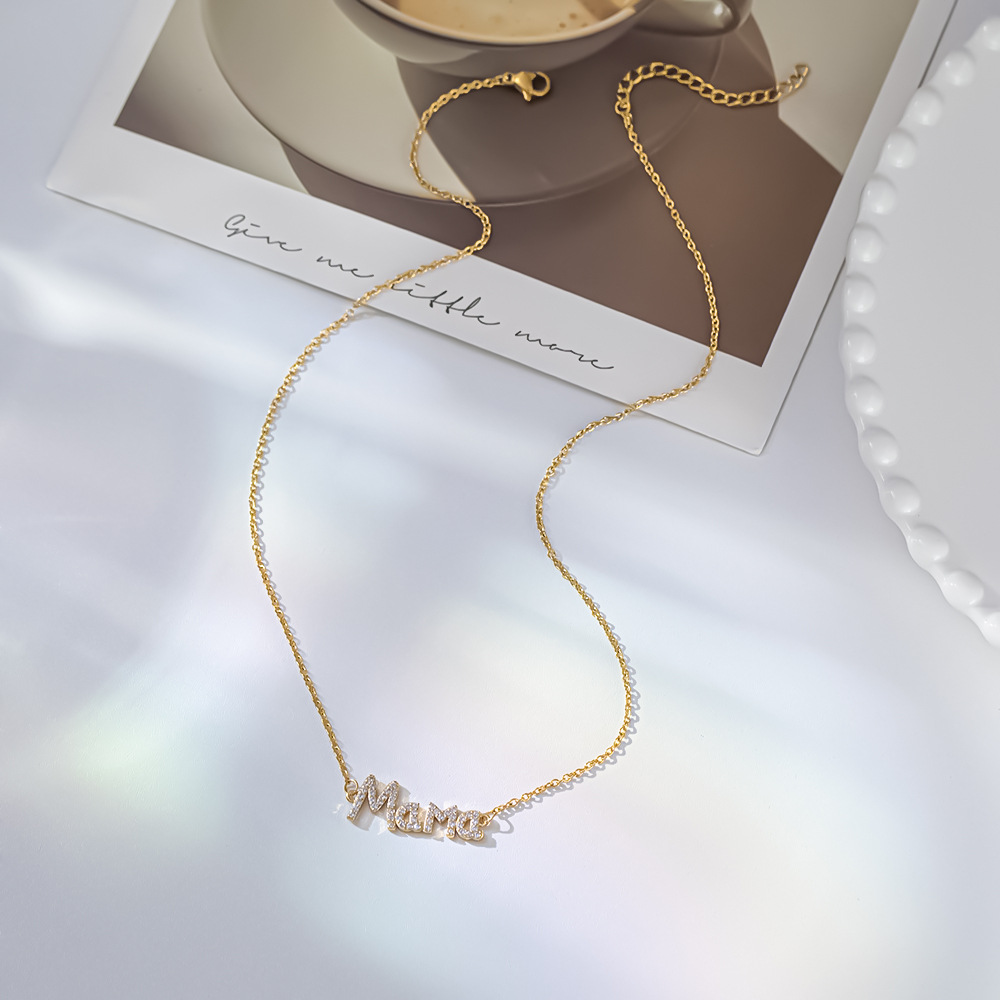 Women'S Gender Mama Letter Titanium Steel Plating Rhinestones Necklace