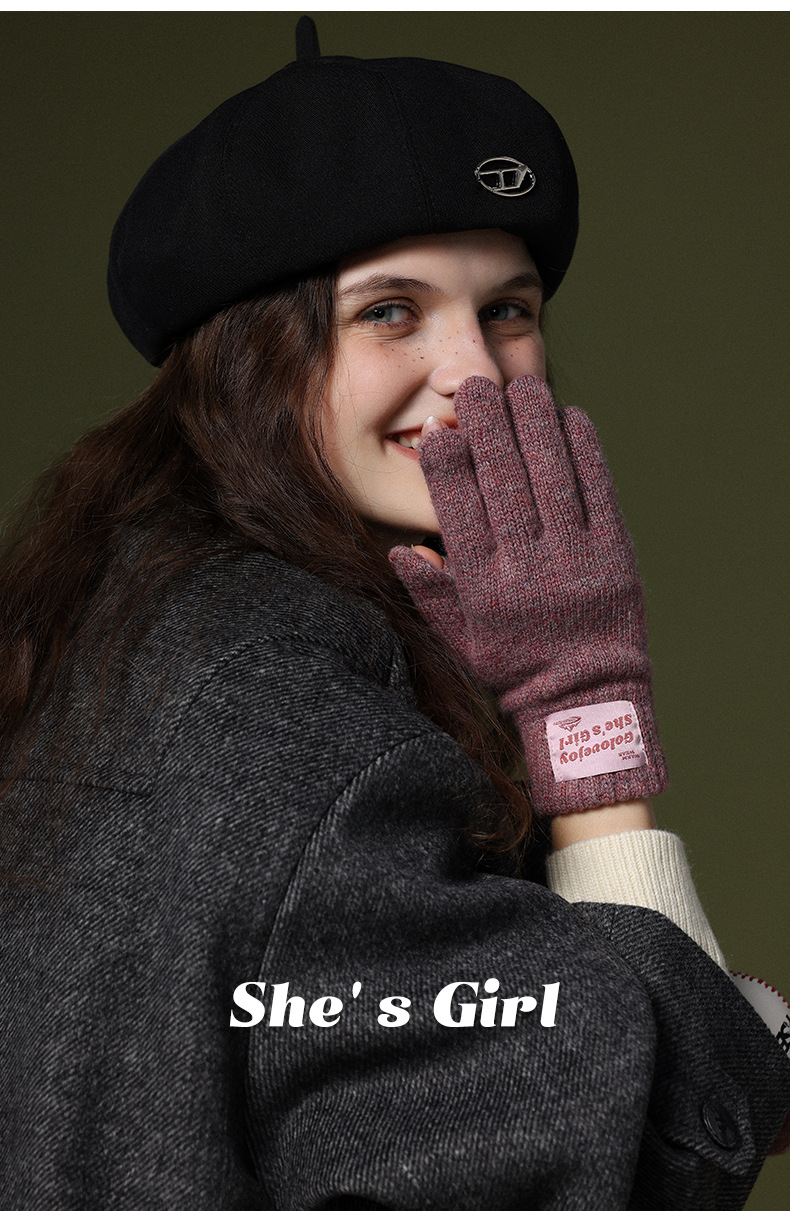 Knitted Wool Gloves For Women Windproof Thermal Fleece Lined_voghion.com