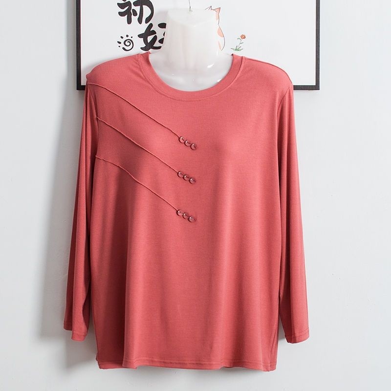 中高年女性のモーダル長袖Tシャツ2025新作秋服ゆったり大きいサイズママ秋服ボトムシャツトップス|undefined