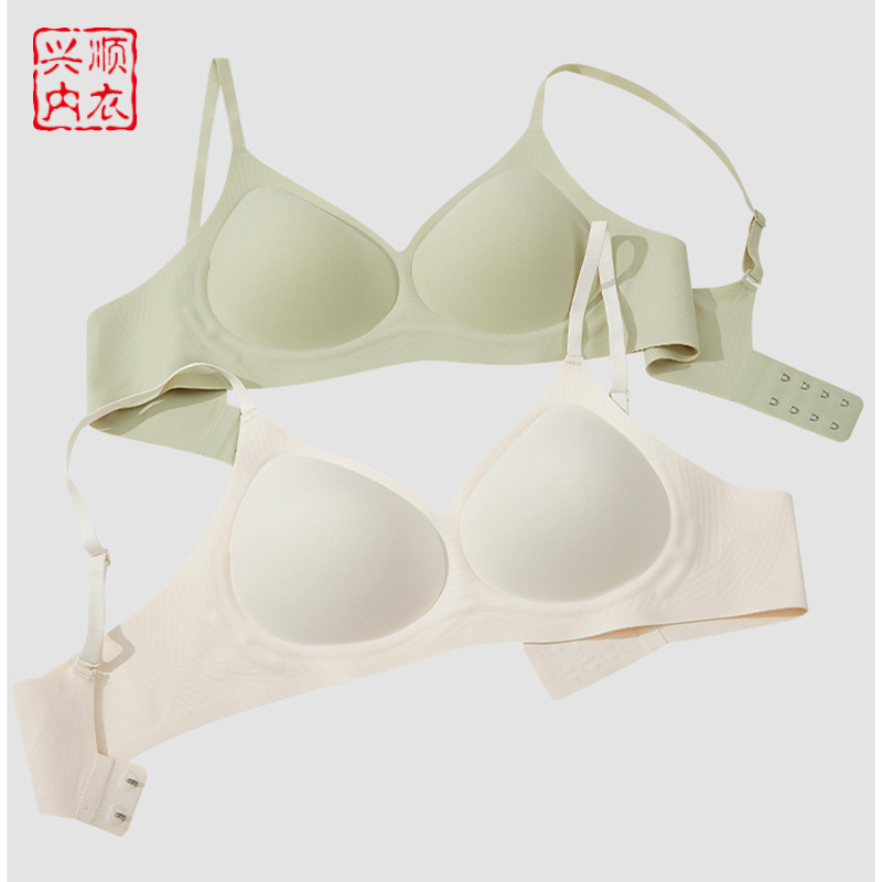 광동 산터우 속옷 여성용 젤리 스트립 소프트 지원 비 마킹 브래지어 작은 가슴 모으기 비 스틸 링 고정 컵 브라 겨울