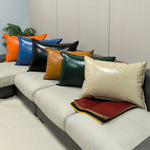 油蜡皮抱枕客厅沙发靠垫复古黑色pu皮革大靠枕套床头靠背罩不含芯