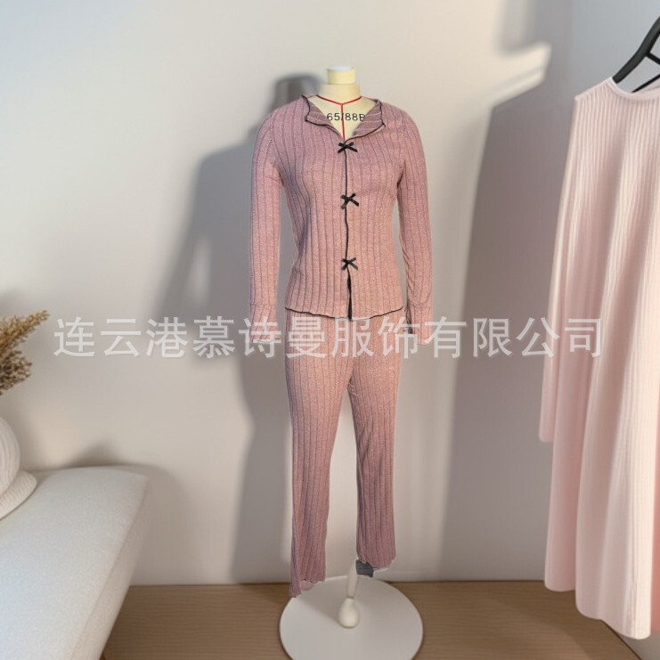 2025 European and American Cross-Border Pajamas for Women Two-Piece Set Autumn and Winter Style Home Casual Fashion Can Be Worn Outside Home Clothes Set for Women