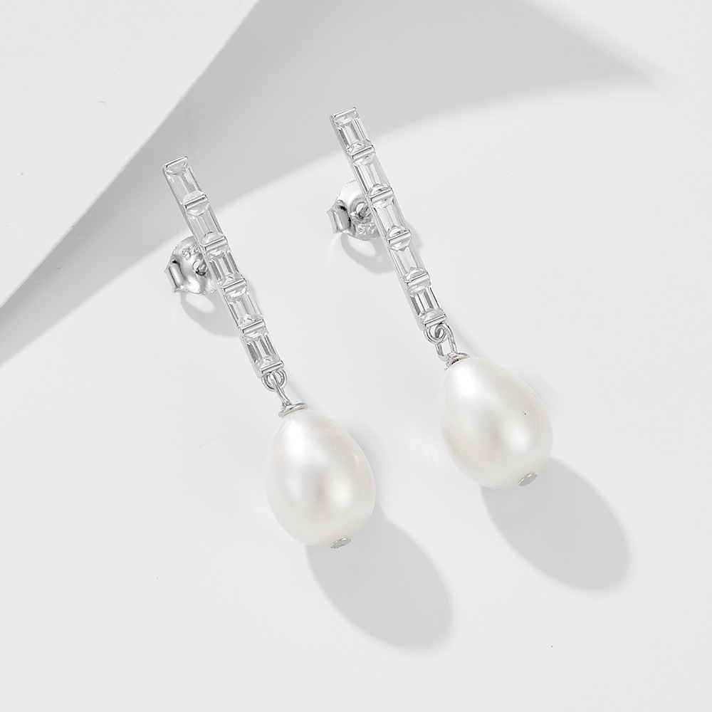 Drop Earrings Classification 1 Pair Quantity 1 Pair 925 Sterling Silver Freshwater Pearl Zircon Geometric Solid Color Drop Earrings