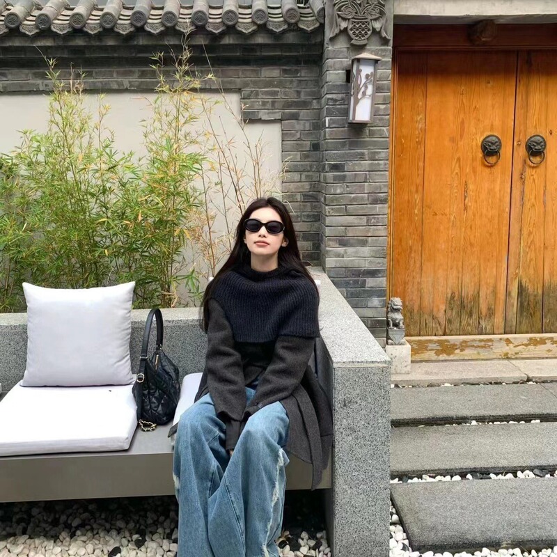 Heying 2024 Spring and Autumn Knitted Hat Wool Neck Knitted Sweater Scarf All-match Korean-style Hooded Accessories Women