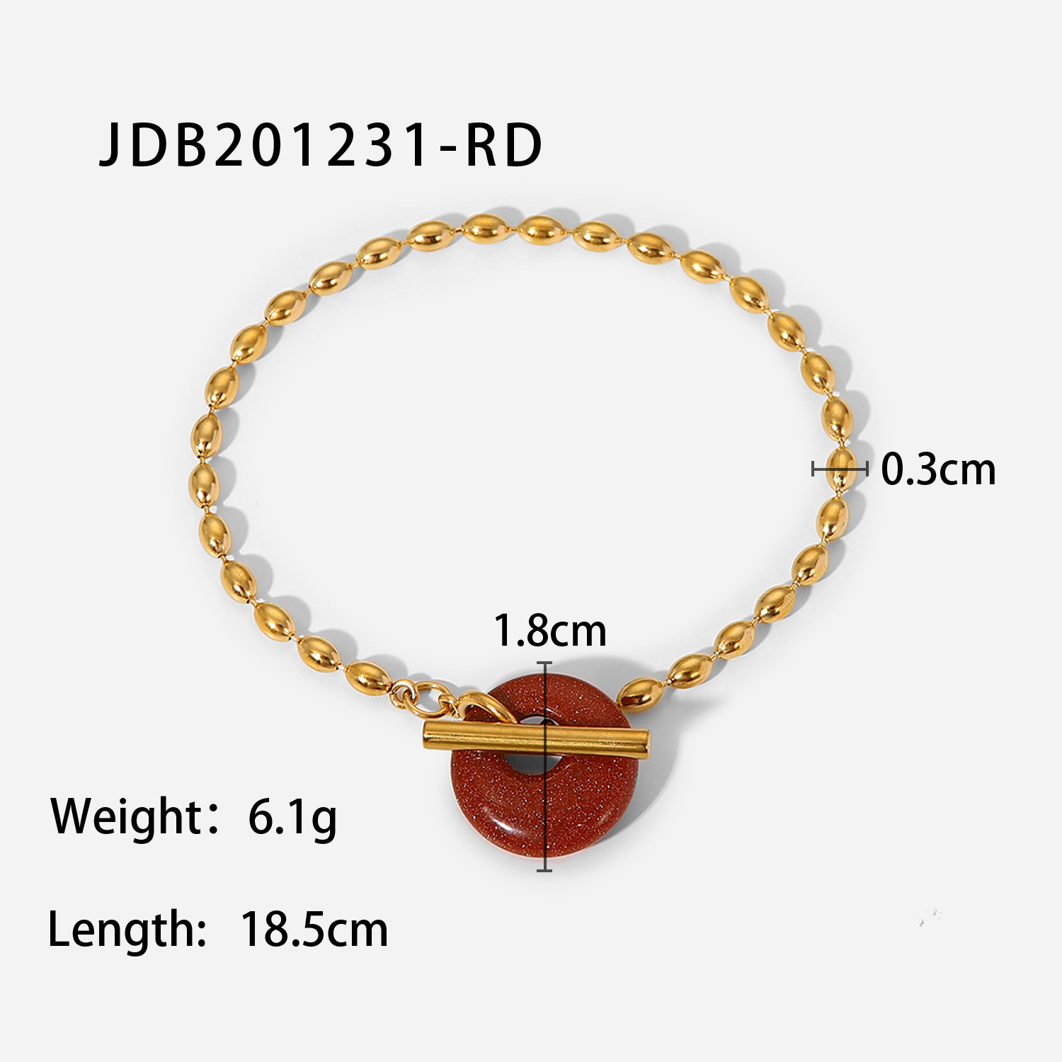 Retro 18k Gold-plated Oval Bead Chain Natural Stone Stainless Steel Bracelet display picture 4