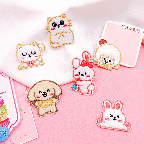 Computer Embroidered Plush Rabbit Cartoon Animal Embroidery Patch Handmade Notebook Decoration Clothing Accessory Hole Patch Fabric Applique