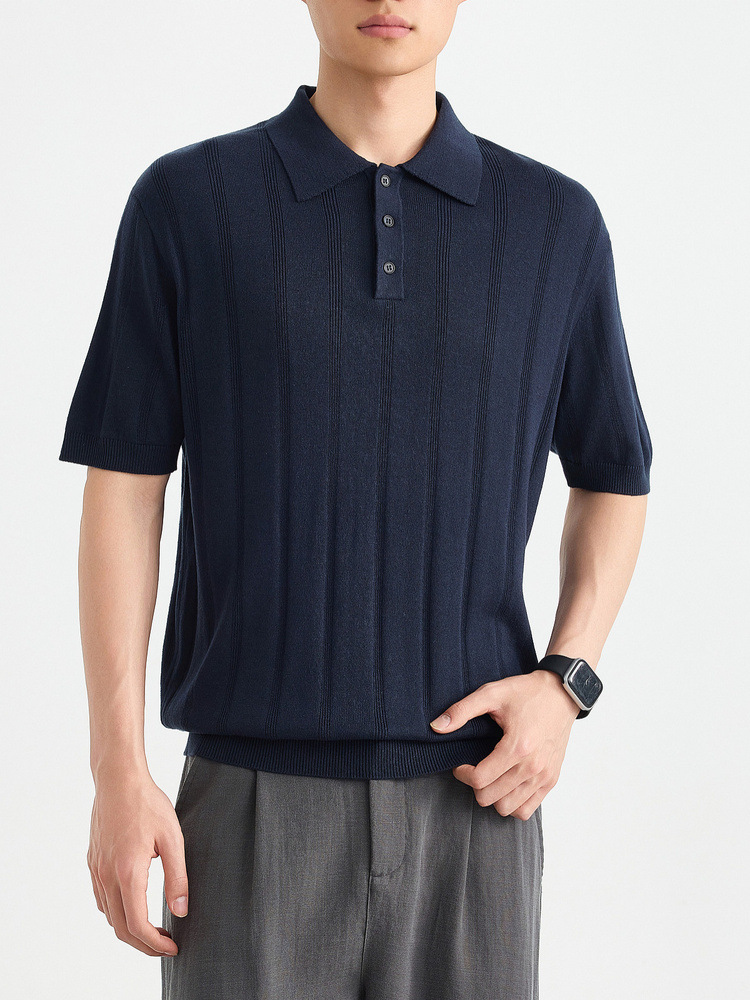 Áo polo nam ngắn tay dệt kim pha Lyocell phong cách công sở — Xanh ngọc lam tốicolor chi tiết 4