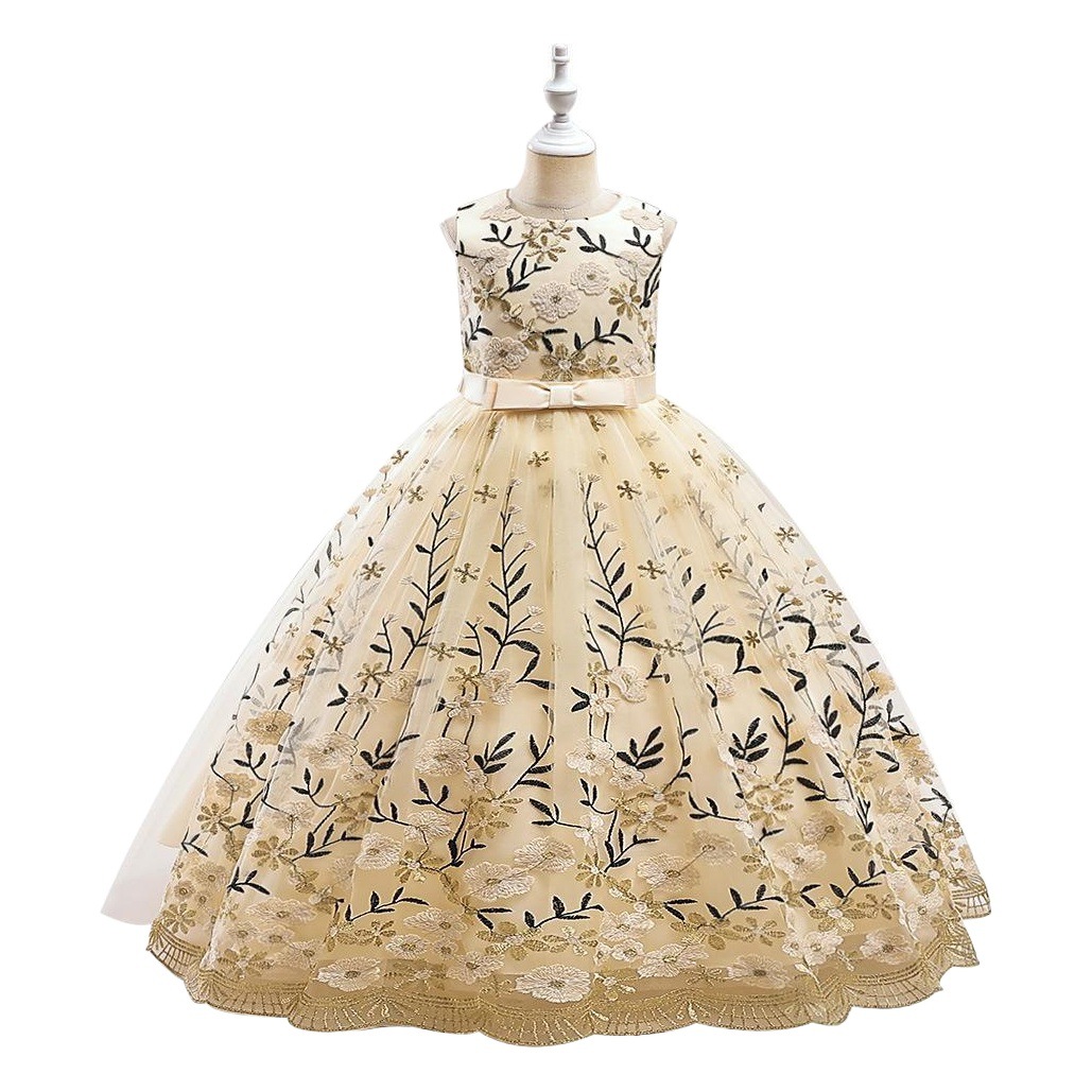 Vestido DE BODA transfronterizo Vestido de niñas europeas y americanas Vestido de niños bordados Vestido de niños medianos y grandes de malla mullida princesa vestido al por mayor