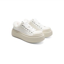 SGIRL TWTW冬季保暖白色棉鞋松糕饼干厚底板鞋休闲百搭丑萌面包鞋