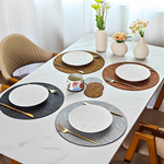 餐垫皮革圆形高级酒店家用餐厅西餐垫金丝纹防水可清洗跨境专供