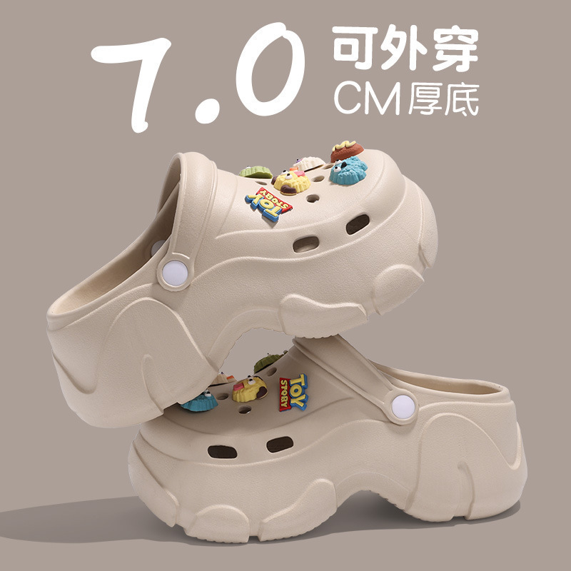 Women's 7cm Thick-Soled Height-Increasing Outer Wear Hole-In-The-Wall Shoes Summer Eva Lightweight Material Long-Wearing Beach Shoes Outdoor Shoes