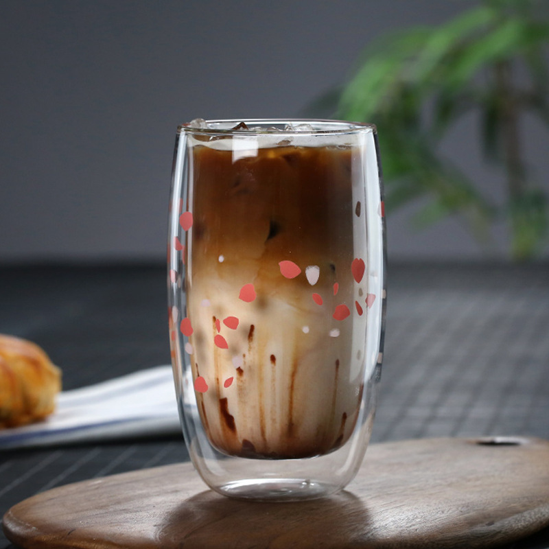 Double -layer with glass cup breakfast milk fruit juice coffee cup…