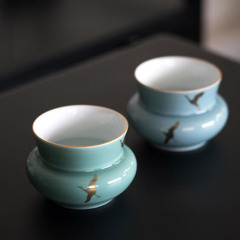 鎏金仙鶴建水茶洗杯洗家用手工功夫茶具茶道配件陶瓷小號茶渣缸