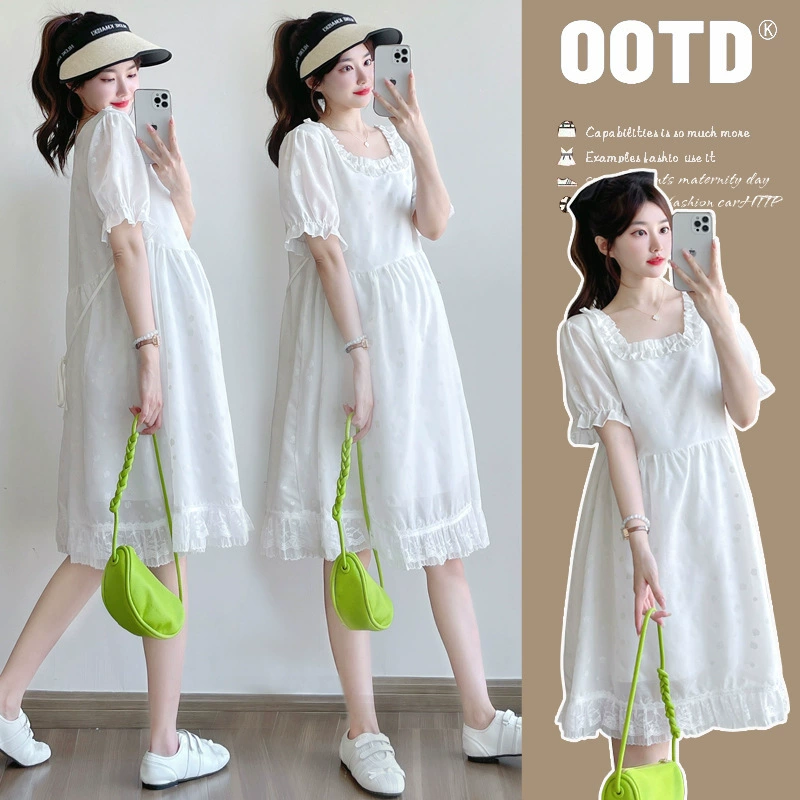 Одежда для беременных, летнее новое стильное маленькое свежее свободное модное платье для беременных, простое милое утягивающее платье для беременных в корейском стиле
