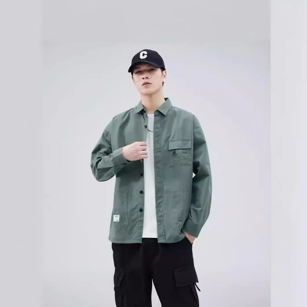 Ropa DE TRABAJO suelta Camisa de algodón camisa de los hombres de alto grado de estilo coreano suelto casual simple bolsillo único