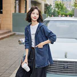 纯棉牛仔外套女春秋2025新款中年妈妈大码遮肚显瘦减龄中长款风衣