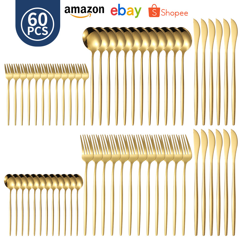 Cuchilleras de acero inoxidable de Portugal 40 piezas de cuchillos y tenedores 60 piezas de cuchillos y tenedores de té de carne de carne de comida occidental