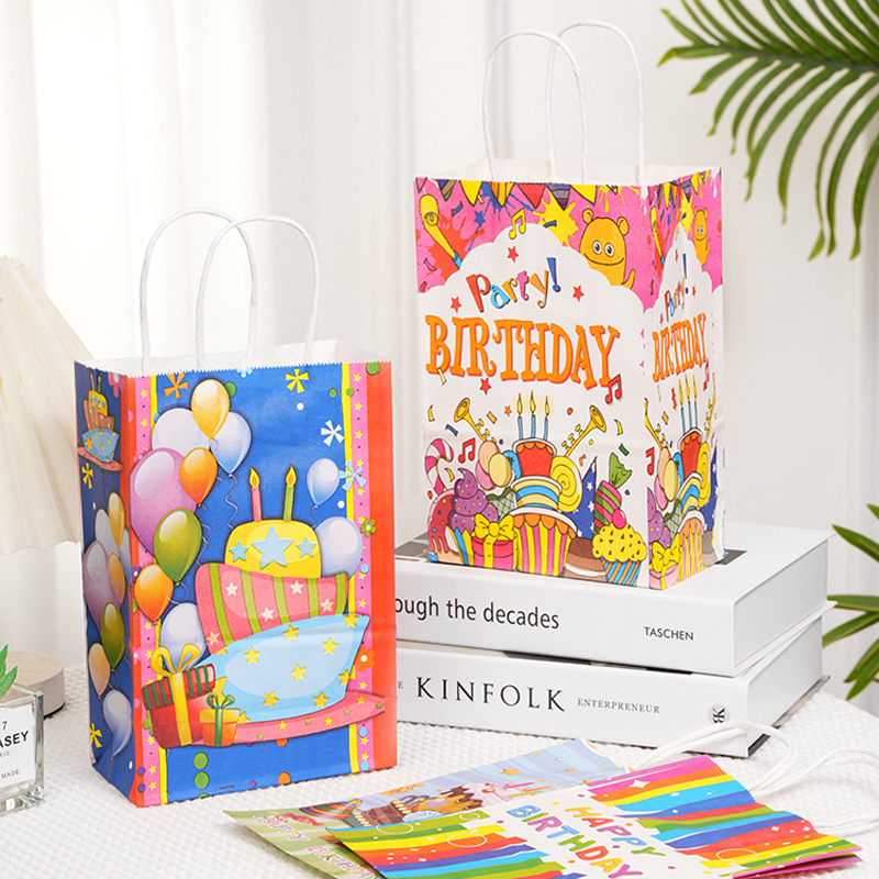 Bolsas de papel kraft en stock Bolsas de papel de cumpleaños felices en inglés Bolsas de regalo de cumpleaños image 4
