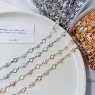DIY Jewelry Pearl Chain 6mm Edged Rhinestone Chain Pure Copper High Color Retention Pearl Necklace Bracelet Headscarf Material