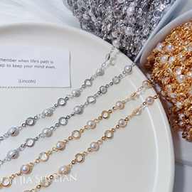 DIY饰品珍珠链条6mm包边水钻链子纯铜高保色珍珠项链手链头巾材料